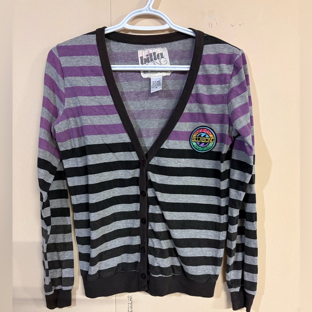Billabong Purple and Gray Striped Cardigan